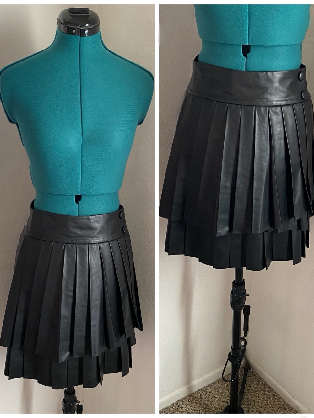Anthropologie Maeve Black Faux Leather Pleated Mini Skirt 6